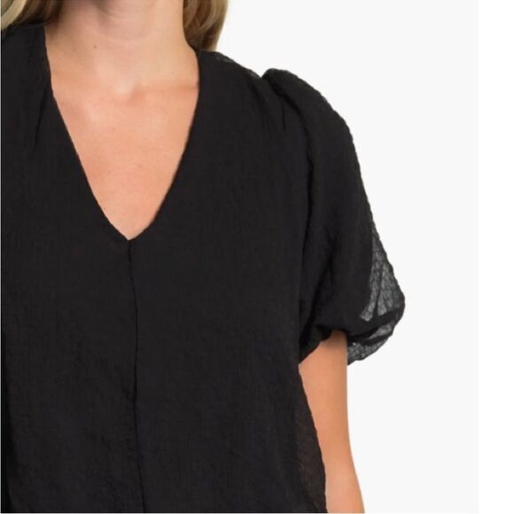 NWT ASTR Black Bubble Sleeve Gauze Tie back S - Picture 2 of 7